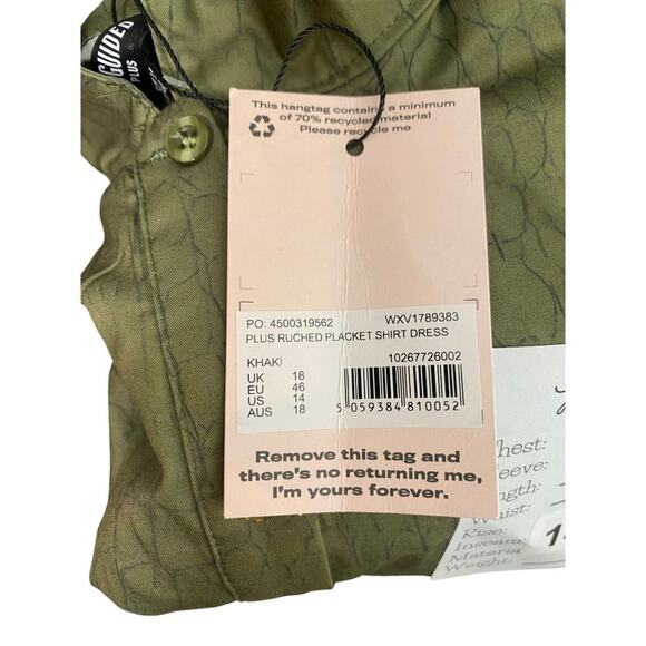 NWT Missguided Plus Ruched Shirt Mini Dress Stretchy Long Sleeve 14 Khaki #2810 - Picture 8 of 14